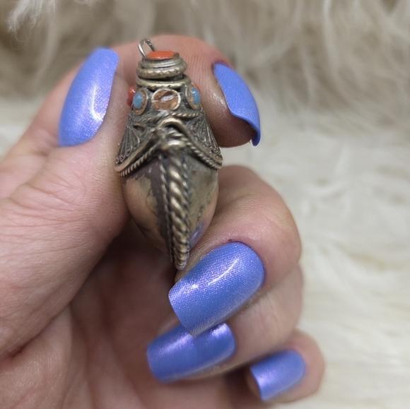 Vintage Nepal Tibetan Copper Stone Pendant Snuff Bottle - Picture 6 of 9